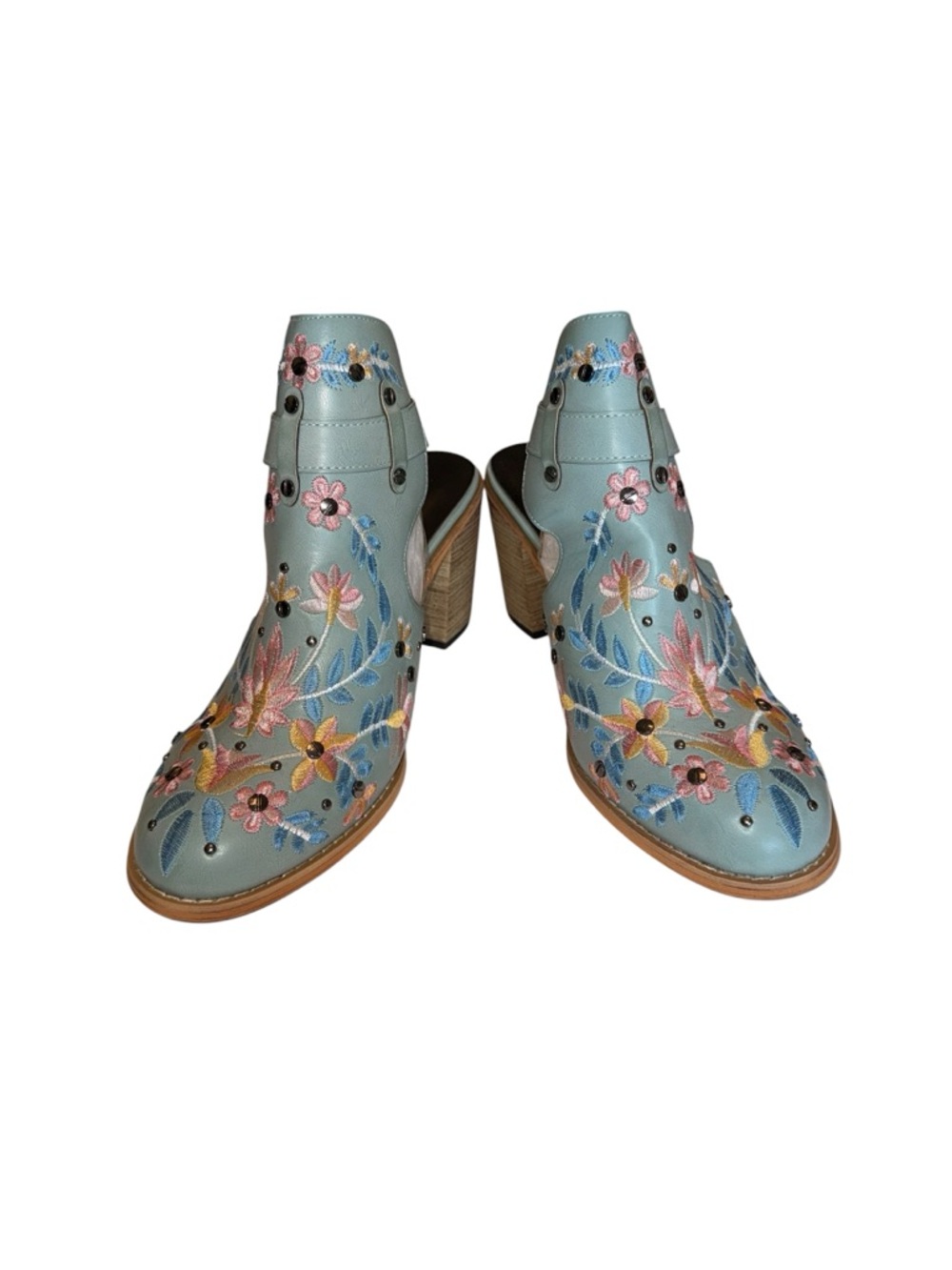 NWT Women's Floral Embroidery Ankle Boots Buckled Backless Western Sz 10 - Picture 4 of 6